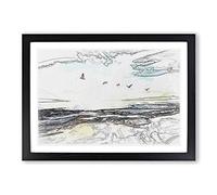 Seagulls Over a Beach in San Diego in Abstract Framed Print | A2 Black Framed Wall Art | Ready to Hang | Abstract Animal Picture | Living Room Bedroom Lounge Office