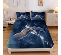 Seagulls Super King Fitted Sheet Blue Pattern Fitted Sheet - Deep Pocket 30cm Soft Microfibre Fabric - Shrinkage and Fade Resistant Bedding - Bottom Sheet sd1274