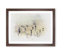 Seagulls Upon The Beach In Abstract Modern Art Framed Wall Art Print, Ready to Hang Picture for Living Room Bedroom Home Office Décor, Walnut A2 (64 x 46 cm)