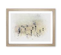 Seagulls Upon The Beach In Abstract Modern Art Framed Wall Art Print, Ready to Hang Picture for Living Room Bedroom Home Office Décor, Oak A2 (64 x 46 cm)