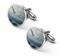 Seagulls1 Flying over Ocean Sailboats Personalized Cufflinks Vintage Tie Clip Wedding Gifts for Father Grandfather Dad