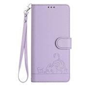 SEAHAI Case for Doogee N55 Plus, Cute Cat Pattern Premium PU Leather Wallet Shockproof Flip Cover with Kickstand/Credit Card Slots/RFID Blocking/Magnetic Close, Purple