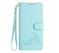 SEAHAI Case for Doogee N55 Plus, Cute Cat Pattern Premium PU Leather Wallet Shockproof Flip Cover with Kickstand/Credit Card Slots/RFID Blocking/Magnetic Close, Light Green