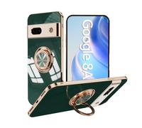 SEAHAI Case for Google Pixel 8a, Ultra Thin TPU Bumper Shockproof Soft Cover Electroplating Phnom Penh Design Silicone Skin Slim Case with 360 Degree Ring Kickstand, Dark green