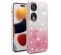 SEAHAI Case for HONOR 90 5G, Cute Floral Flower Pattern Gradient Color Shining Clear Fashion Slim Soft Silicone TPU Bumper Ultra Thin Shockproof Girls Cover - Pink