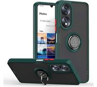 SEAHAI Case for HONOR 90 5G, Ultra Thin Hard Translucent PC Matte Back Soft TPU Silicone Dual Layer Hybrid Shockproof Cover, with Ring Holder Kickstand, Dark green