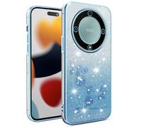 SEAHAI Case for HONOR Magic 5 Lite 5G, Cute Floral Flower Pattern Gradient Color Shining Clear Fashion Slim Soft Silicone TPU Bumper Ultra Thin Shockproof Girls Cover - Blue