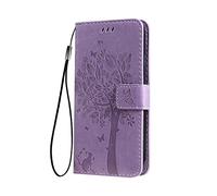 SEAHAI Case for HONOR Magic 7 Pro 5G Wallet Case, Pretty Embossed Leaves and Cat Pattern Premium PU Leather Book Style Flip Cover Shockproof Case, Lavender