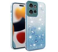 SEAHAI Case for Motorola Moto G15 / MOTO G15 Power, Cute Floral Flower Pattern Gradient Color Shining Clear Fashion Slim Soft Silicone TPU Bumper Ultra Thin Shockproof Girls Cover - Blue