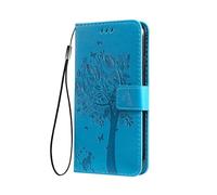SEAHAI Case for Nothing Phone (3a) Lite Wallet Case, Pretty Embossed Leaves and Cat Pattern Premium PU Leather Book Style Flip Cover Shockproof Case, Blue