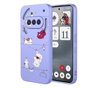 SEAHAI Case for Nothing Phone (3a), Ultra Thin Silky Soft Touch Liquid Silicone Cover with Cute Flowers and Animal Patterns, Shockproof TPU Bumper Stylish Case - Purple S09