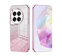 SEAHAI Case for OnePlus 12R 5G, Ultra Thin Transparent Gradient Color Shining Pattern Card Plating Design Shockproof TPU Bumper Soft Silicone Fashion Cover - Pink