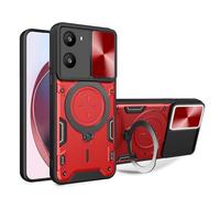 SEAHAI Case for OPPO A57s / OPPO A57 4G / OPPO A77 5G, Ultra-thin Silicone TPU Shockproof Hybrid Hard PC Cool Style Cover, with Slide Camera Cover and Metal Ring Magnetic Kickstand - Red