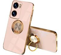 SEAHAI Case for OPPO A57s / OPPO A57 4G, Ultra Thin TPU Bumper Shockproof Soft Cover Electroplating Phnom Penh Design Silicone Skin Slim Case with 360 Degree Ring Kickstand, Pink