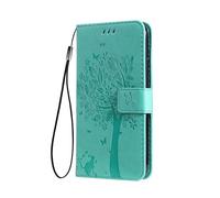 SEAHAI Case for OPPO A5M / OPPO A5 5G/4G Wallet Case, Pretty Embossed Leaves and Cat Pattern Premium PU Leather Book Style Flip Cover Shockproof Case, Green