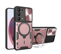 SEAHAI Case for OPPO A74 5G / OPPO A54 5G, Ultra-thin Silicone TPU Shockproof Hybrid Hard PC Cool Style Cover, with Slide Camera Cover and Metal Ring Magnetic Kickstand - Rose gold