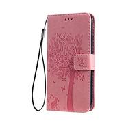 SEAHAI Case for OPPO A80 5G Wallet Case, Pretty Embossed Leaves and Cat Pattern Premium PU Leather Book Style Flip Cover Shockproof Case, Pink