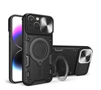 SEAHAI Case for Realme 16 Pro+ Plus 5G, Ultra-thin Silicone TPU Shockproof Hybrid Hard PC Cool Style Cover, with Slide Camera Cover and Metal Ring Magnetic Kickstand - Black