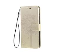 SEAHAI Case for Realme C71/Realme C73/Realme P3 Lite 4G Wallet Case, Pretty Embossed Leaves and Cat Pattern Premium PU Leather Book Style Flip Cover Shockproof Case, Gold