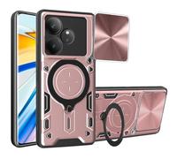 SEAHAI Case for Realme GT 6 5G / Realme GT 6T 5G, Ultra-thin Silicone TPU Shockproof Hybrid Hard PC Cool Style Cover, with Slide Camera Cover and Metal Ring Magnetic Kickstand - Rose gold