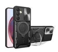 SEAHAI Case for Samsung Galaxy A15 5G, Ultra-thin Silicone TPU Shockproof Hybrid Hard PC Cool Style Cover, with Slide Camera Cover and Metal Ring Magnetic Kickstand, Black