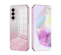SEAHAI Case for Samsung Galaxy A17 5G/4G, Ultra Thin Transparent Gradient Color Shining Pattern Card Plating Design Shockproof TPU Bumper Soft Silicone Fashion Cover - Pink