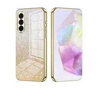 SEAHAI Case for Samsung Galaxy A17 5G/4G, Ultra Thin Transparent Gradient Color Shining Pattern Card Plating Design Shockproof TPU Bumper Soft Silicone Fashion Cover - Gold