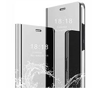 SEAHAI Case for Samsung Galaxy A24 4G, Smart Flip Clear View Translucent Standing Cover Auto Sleep & Wake Up Mirror Plating Full Protective Shockproof Case - Silver