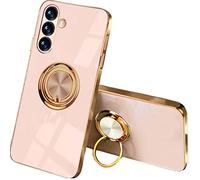 SEAHAI Case for Samsung Galaxy A24 4G, Ultra Thin TPU Bumper Shockproof Soft Cover Electroplating Phnom Penh Design Silicone Skin Slim Case with 360 Degree Ring Kickstand, Pink