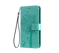 SEAHAI Case for Samsung Galaxy A26 5G Wallet Case, Pretty Embossed Leaves and Cat Pattern Premium PU Leather Book Style Flip Cover Shockproof Case, Green