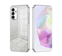 SEAHAI Case for Samsung Galaxy A35 5G, Ultra Thin Transparent Gradient Color Shining Pattern Card Plating Design Shockproof TPU Bumper Soft Silicone Fashion Cover - Silver