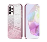 SEAHAI Case for Samsung Galaxy A53 5G, Ultra Thin Transparent Gradient Color Shining Pattern Card Plating Design Shockproof TPU Bumper Soft Silicone Fashion Cover - Pink
