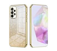 SEAHAI Case for Samsung Galaxy A53 5G, Ultra Thin Transparent Gradient Color Shining Pattern Card Plating Design Shockproof TPU Bumper Soft Silicone Fashion Cover - Gold