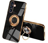 SEAHAI Case for Samsung Galaxy A54 5G, Ultra Thin TPU Bumper Shockproof Soft Cover Electroplating Phnom Penh Design Silicone Skin Slim Case with 360 Degree Ring Kickstand, Black