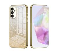 SEAHAI Case for Samsung Galaxy A54 5G, Ultra Thin Transparent Gradient Color Shining Pattern Card Plating Design Shockproof TPU Bumper Soft Silicone Fashion Cover - Gold