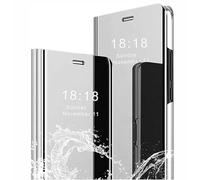 SEAHAI Case for Samsung Galaxy S25 5G, Smart Flip Clear View Translucent Standing Cover Auto Sleep & Wake Up Mirror Plating Full Protective Shockproof Case - Silver