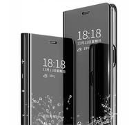 SEAHAI Case for Samsung Galaxy S25 FE 5G, Smart Flip Clear View Translucent Standing Cover Auto Sleep & Wake Up Mirror Plating Full Protective Shockproof Case - Black