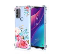 SEAHAI Case for TCL 30 SE/TCL 305/TCL 306, Ultra Thin Soft Silicone Clear Back TPU Bumper Shockproof Cover Fashion Flowers Graphic Colorful Skin Slim Case - Peony
