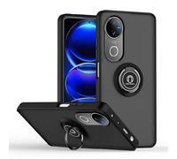 SEAHAI Case for Vivo V50 5G / Vivo V50e 5G, Ultra Thin Hard Translucent PC Matte Back Soft TPU Silicone Dual Layer Hybrid Shockproof Cover, with Ring Holder Kickstand, Black