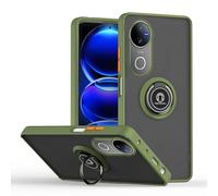 SEAHAI Case for Vivo V50 5G / Vivo V50e 5G, Ultra Thin Hard Translucent PC Matte Back Soft TPU Silicone Dual Layer Hybrid Shockproof Cover, with Ring Holder Kickstand, Army green