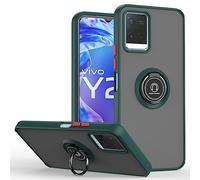 SEAHAI Case for Vivo Y21 / Vivo Y21s / Vivo Y33s, Ultra Thin Hard Translucent PC Matte Back Soft TPU Silicone Dual Layer Hybrid Shockproof Cover, with Ring Holder Kickstand, Dark green