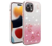 SEAHAI Case for Xiaomi 11 Lite 5G NE/Xiaomi Mi 11 Lite, Cute Floral Flower Pattern Gradient Color Shining Clear Fashion Slim Soft Silicone TPU Bumper Ultra Thin Shockproof Girls Cover - Pink