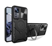 SEAHAI Case for Xiaomi 12T Pro 5G / Xiaomi 12T 5G, Ultra-thin Silicone TPU Shockproof Hybrid Hard PC Cool Style Cover, with Slide Camera Cover and Metal Ring Magnetic Kickstand - Black