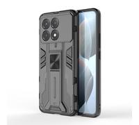 SEAHAI Case for Xiaomi Poco X6 Pro 5G, Ultra-thin Protective Silicone TPU Shockproof Hybrid Hard PC Phone Cover, with Foldable Hidden Form Bracket - Black