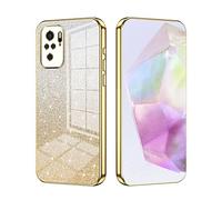 SEAHAI Case for Xiaomi Redmi Note 10 4G/Redmi Note 10S/POCO M5s, Ultra Thin Transparent Gradient Color Shining Pattern Card Plating Design Shockproof TPU Bumper Soft Silicone Fashion Cover - Gold