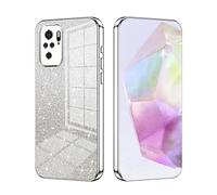 SEAHAI Case for Xiaomi Redmi Note 10 4G/Redmi Note 10S/POCO M5s, Ultra Thin Transparent Gradient Color Shining Pattern Card Plating Design Shockproof TPU Bumper Soft Silicone Fashion Cover - Silver