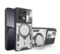 SEAHAI Case for Xiaomi Redmi Note 13 Pro 5G / Poco X6 5G, Ultra-thin Silicone TPU Shockproof Hybrid Hard PC Cool Style Cover, with Slide Camera Cover and Metal Ring Magnetic Kickstand - Silvery
