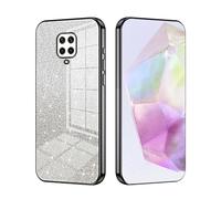 SEAHAI Case for Xiaomi Redmi Note 9S / Redmi Note 9 Pro, Ultra Thin Transparent Gradient Color Shining Pattern Card Plating Design Shockproof TPU Bumper Soft Silicone Fashion Cover - Black