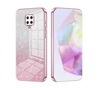 SEAHAI Case for Xiaomi Redmi Note 9S / Redmi Note 9 Pro, Ultra Thin Transparent Gradient Color Shining Pattern Card Plating Design Shockproof TPU Bumper Soft Silicone Fashion Cover - Pink