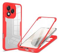 SEAHAI Clear Case for HONOR 400 Lite 5G, with Built-in Screen Protector 360° Full Body Rugged Armor Heavy Duty Shockproof Silicone TPU Bumper Trasparent Cover - Red
